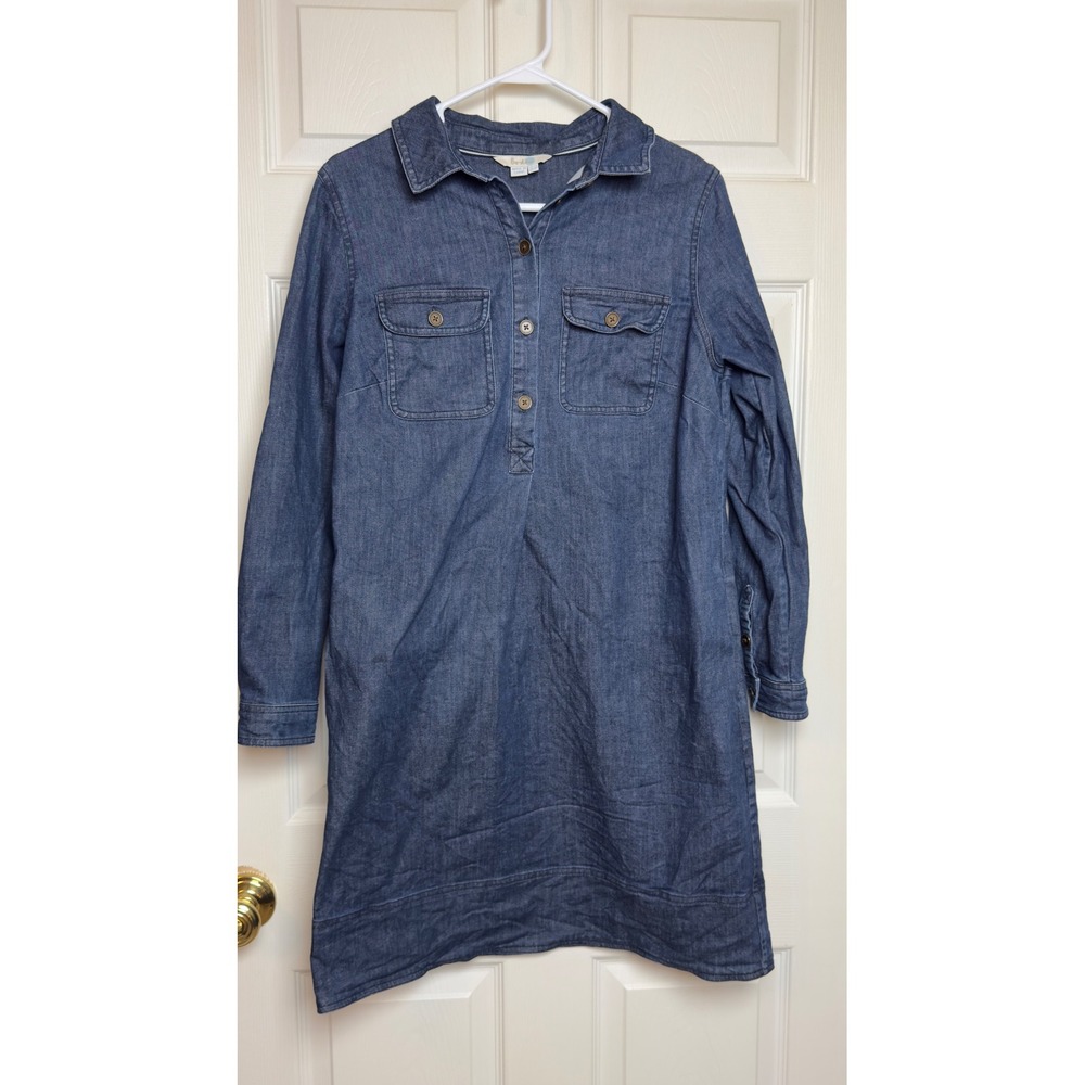 Boden Blue Denim Shirt Dress Long Sleeve Cotton Blend WW094 Womens Shift Dress